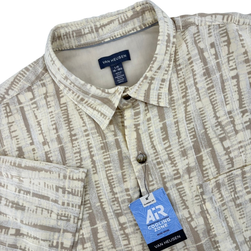 Van Heusen Air Cooling Zone Mens Large Short Sleeve Button Down Shirt Concrete